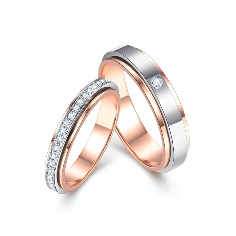 Personality 18k Rose Gold gold colour separation rotating diamond ring