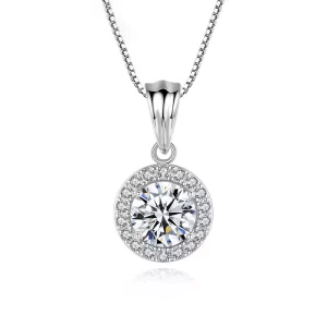 S925 silver 1.0 carat round plate moissanite pendant box chain ladies necklace