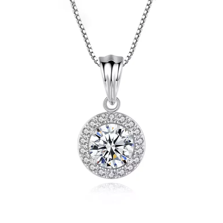 S925 silver 1.0 carat round plate moissanite pendant box chain ladies necklace
