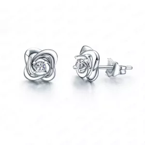 pt950 platinum four claws natural diamond rose earrings for women