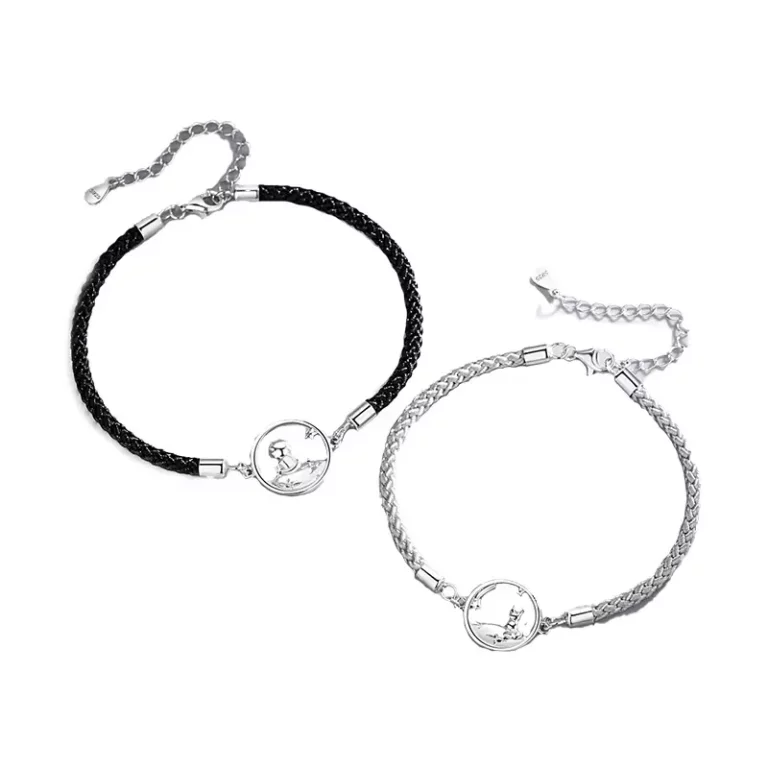 S925 sterling silver little prince and fox couple string bracelet
