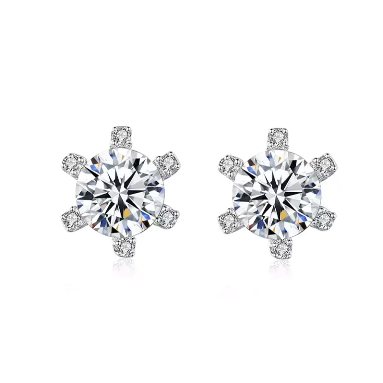 925 Sterling Silver 0.5mm Snowflake Full Diamond Moissanite Earrings