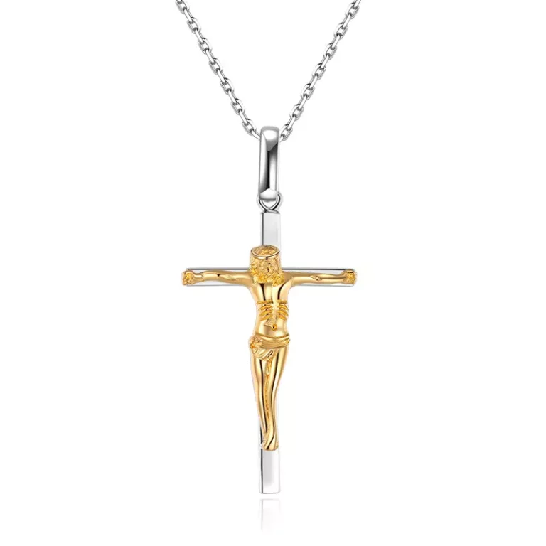 Handmade 999 gold PT950 platinum two-tone cross Jesus pendant