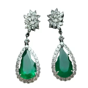 18k gold natural diamond emerald drop design earrings for women