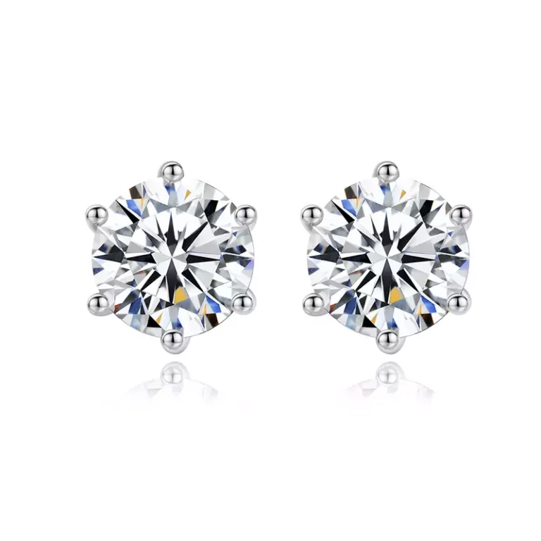 Simple six claws S925 silver moissanite diamond earrings