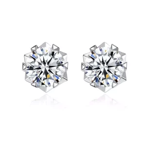 S925 Silver 5.0mm Six Claw Snowflake Moissanite Earrings