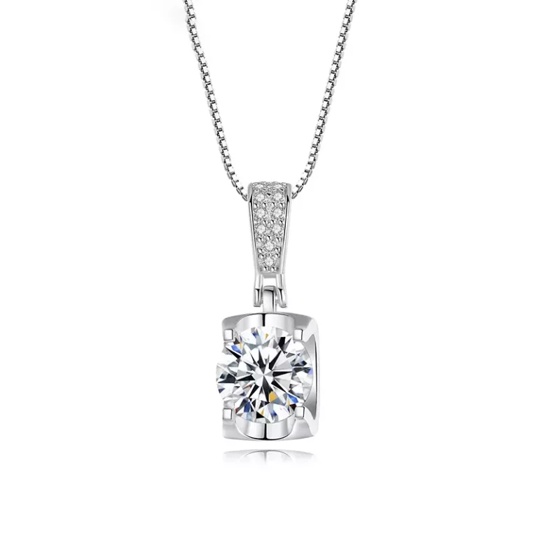 S925 silver 1.0 carat square D color moissanite ladies pendant box chain necklace