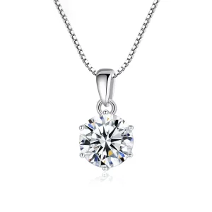 Six claws S925 silver female 1.0 carat round moissanite pendant necklace