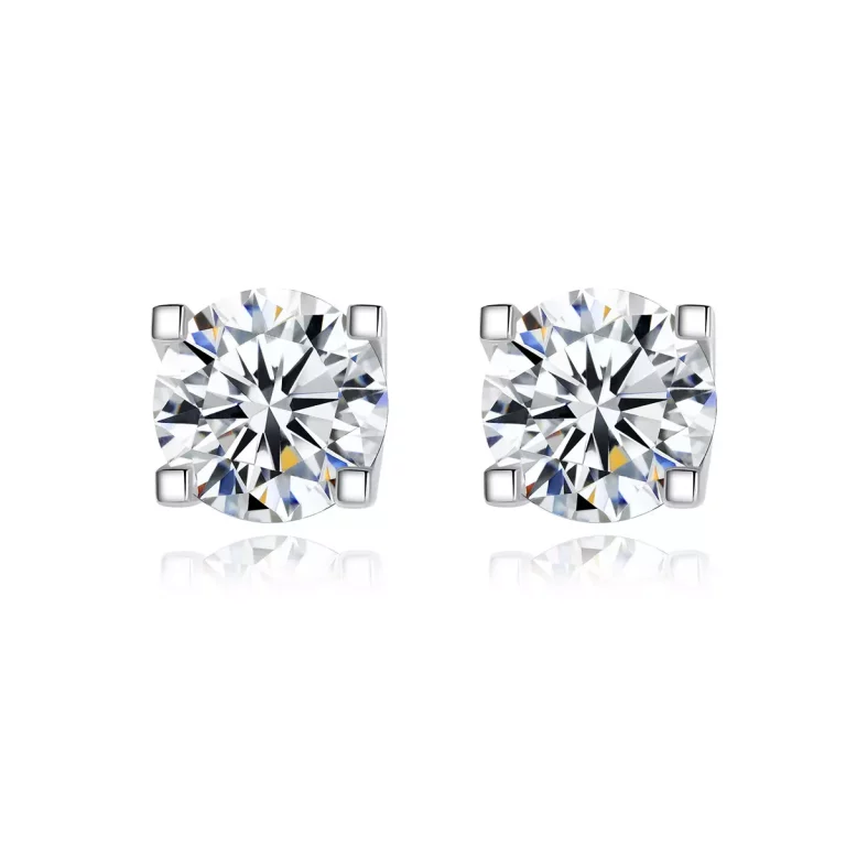 Simple S925 silver 1.0 carat simple four claw ladies earrings