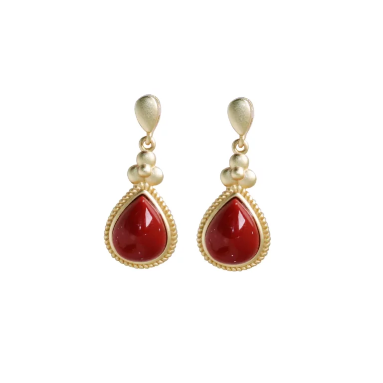 s925 Sterling Silver Gold Plated South Red Agate Water Drop Earrings for Women