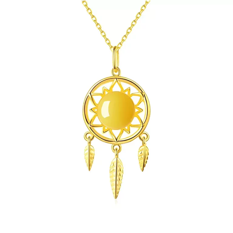 S925 sterling silver natural amber beeswax dreamcatcher pendant women’s collarbone necklace