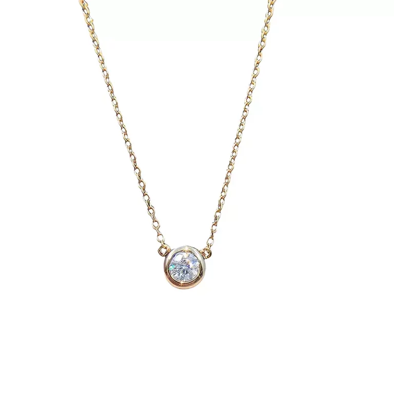 18K gold round bead necklace GIA 50 points natural diamond pendant ladies necklace
