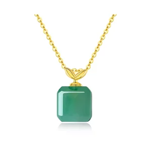 S925 Sterling Silver Natural African Jade Hope Sprouting Square Women's Collarbone Necklace