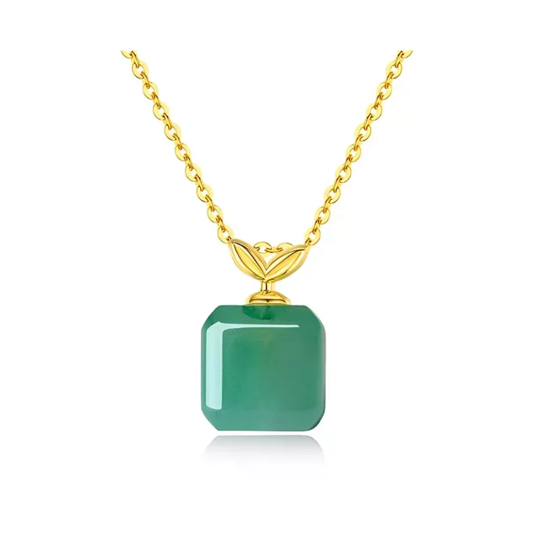 S925 Sterling Silver Natural African Jade Hope Sprouting Square Women’s Collarbone Necklace