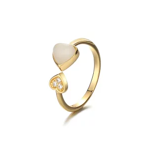 s925 Sterling silver plated 18K gold set love heart and Tian jade ring