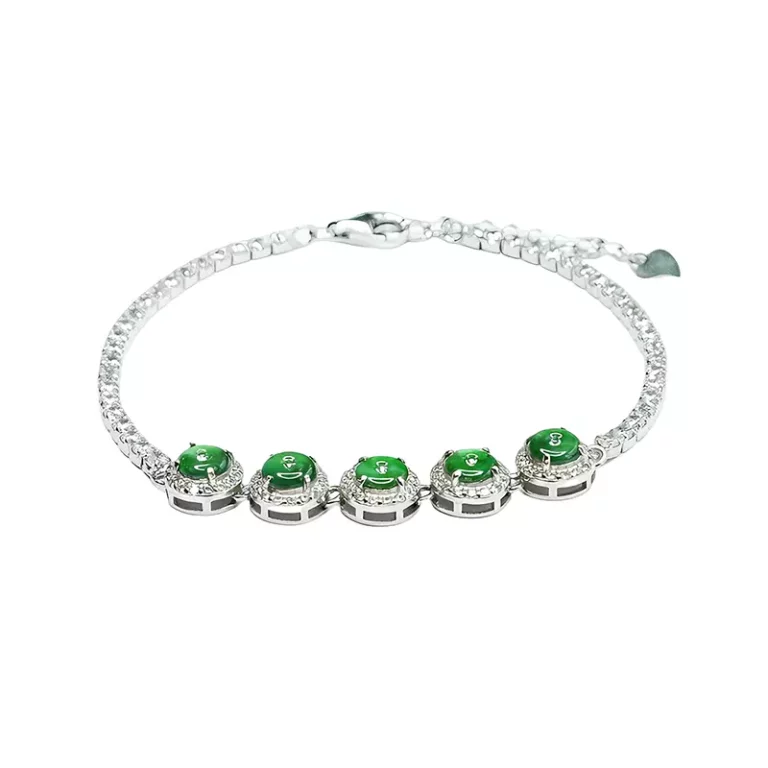 S925 silver 4 claws natural ice jadeite with diamonds bracelet