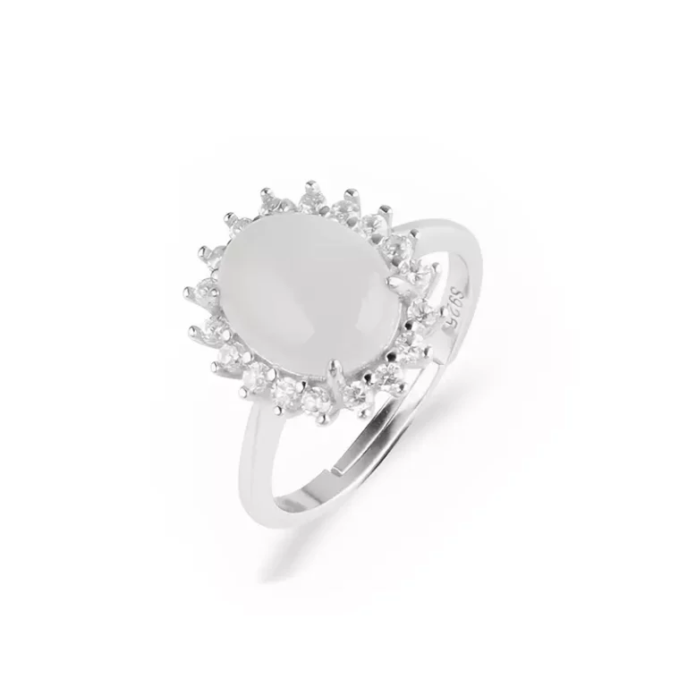 925 Sterling silver inlaid sunflower flowers and Tian white jade ring female
