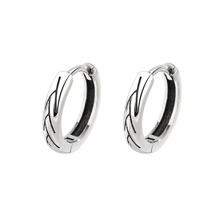 s925 sterling silver vintage tree pattern men’s earrings