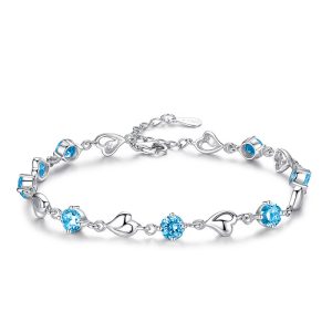S925 sterling silver heart shaped 4 claw zirconia bracelet for women