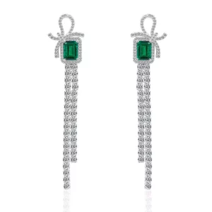 Cultivated emerald square tassel earrings for women