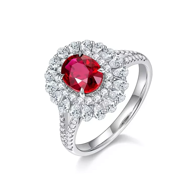 Natural red gem ring Female 18k gold 1.22 carat luxury large diamond real diamond ring
