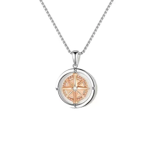S925 sterling silver two-tone compass necklace for men